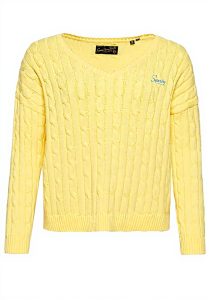 Superdry Damen Kapuzenpullover V-Ausschnitt Zopfmuster