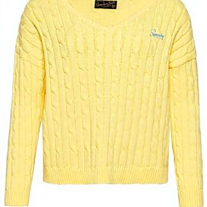 Superdry Damen Kapuzenpullover V-Ausschnitt Zopfmuster