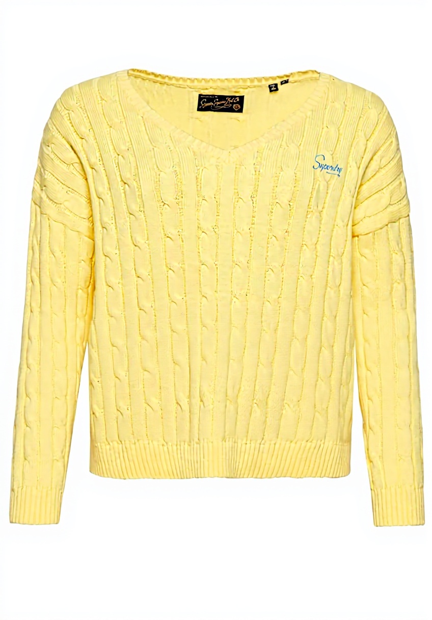 Superdry Damen Kapuzenpullover V-Ausschnitt Zopfmuster
