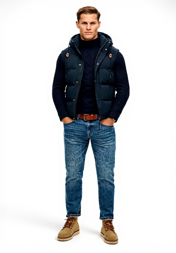 Superdry Herren Steppweste Kapuze finster marineblau