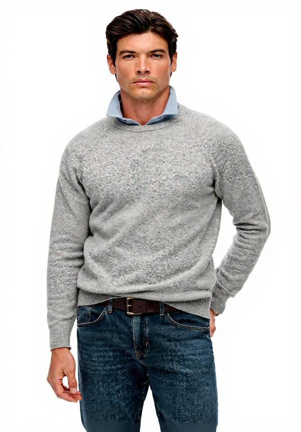 Superdry Herren Pullover Wollmischung Hellgrau Meliert