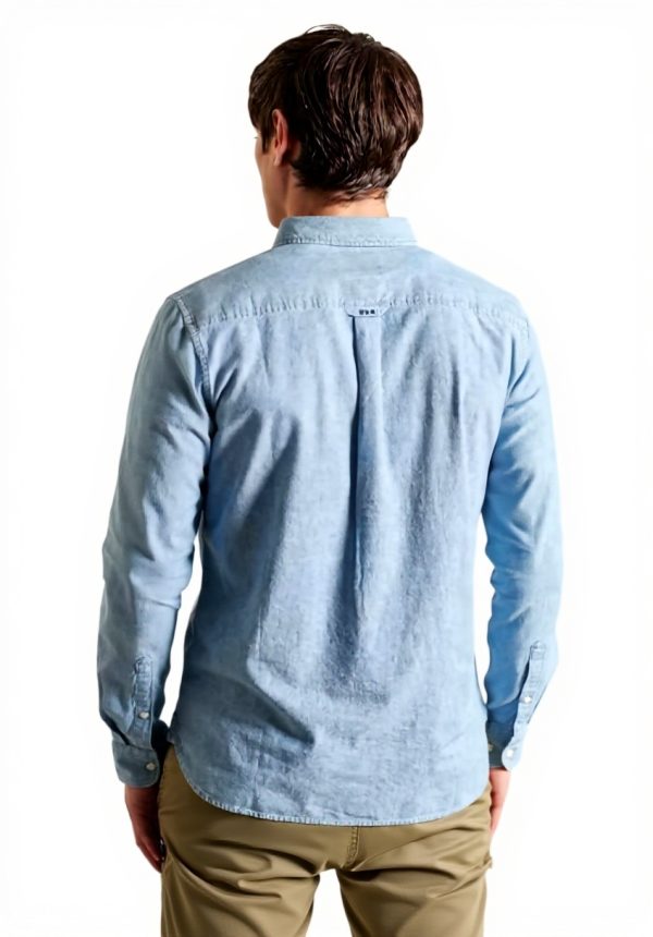 Superdry Herrenhemd Indigoblau Chambray Oxford Knopfleiste