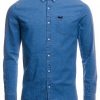 Superdry Herrenhemd Indigoblau Chambray Oxford Knopfleiste