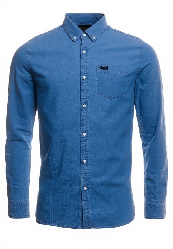 Superdry Herrenhemd Indigoblau Chambray Oxford Knopfleiste