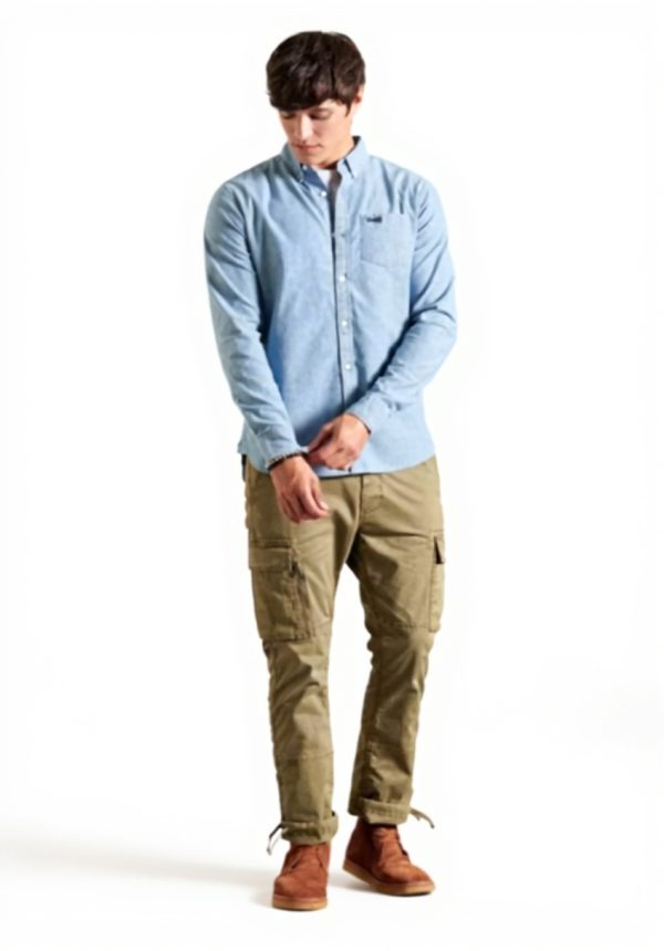 Superdry Herrenhemd Indigoblau Chambray Oxford Knopfleiste
