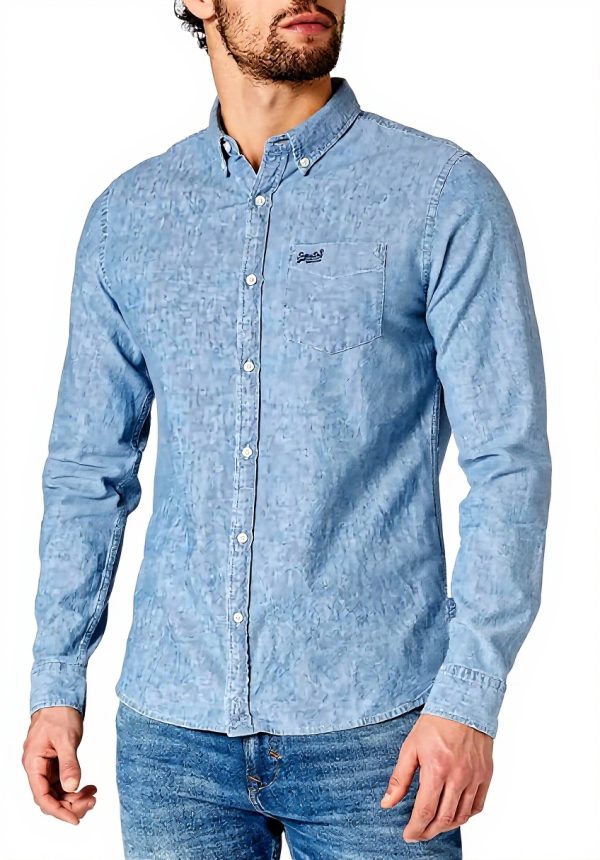 Superdry Herrenhemd Indigoblau Chambray Oxford Knopfleiste