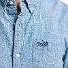 Superdry Herrenhemd Indigoblau Chambray Oxford Knopfleiste