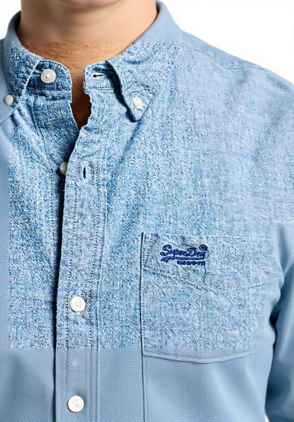 Superdry Herrenhemd Indigoblau Chambray Oxford Knopfleiste