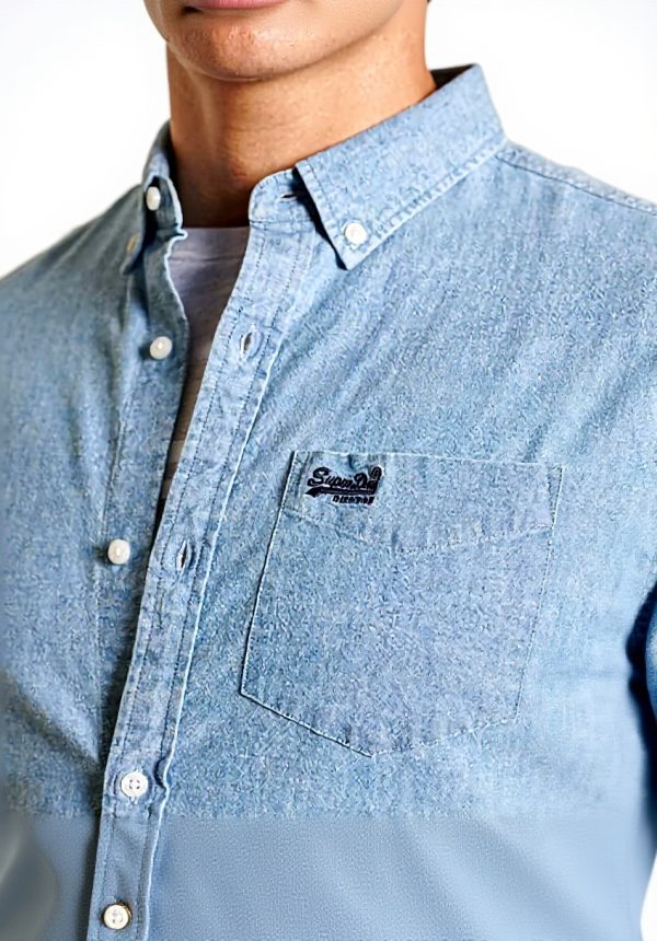Superdry Herrenhemd Indigoblau Chambray Oxford Knopfleiste