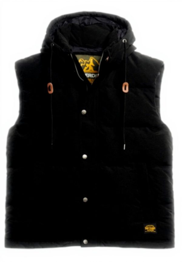 Superdry Herren Everest Puffer Gilet Kapuze wattiert schwarz