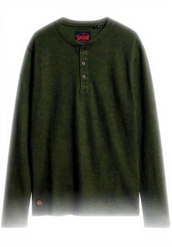 Superdry Herren Henley T-Shirt Waffelmuster Langarm