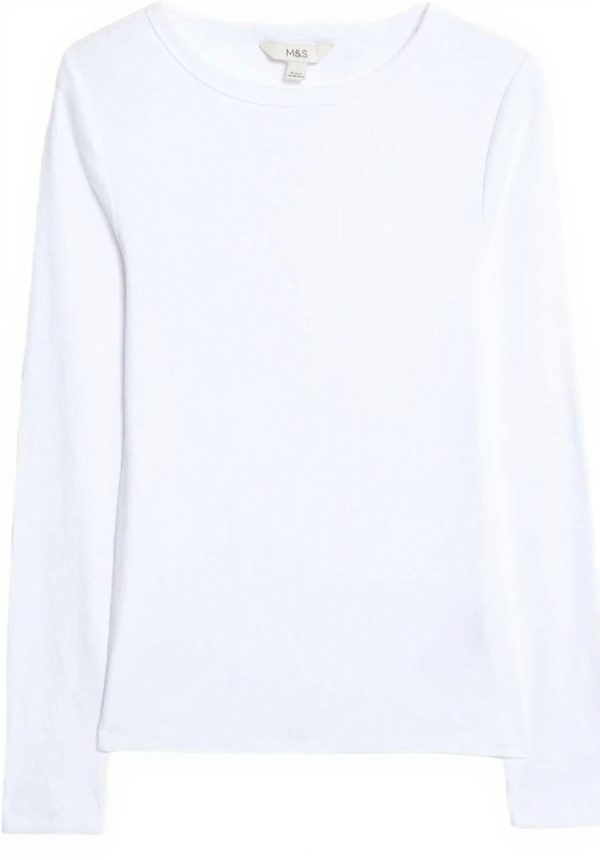 Marks Spencer Geripptes Oberteil Baumwolle Damen Weiss