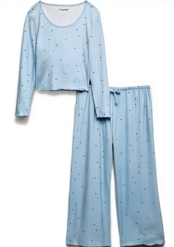 Marks Spencer Pointelle Schlafanzug Damen Blau Gemustert