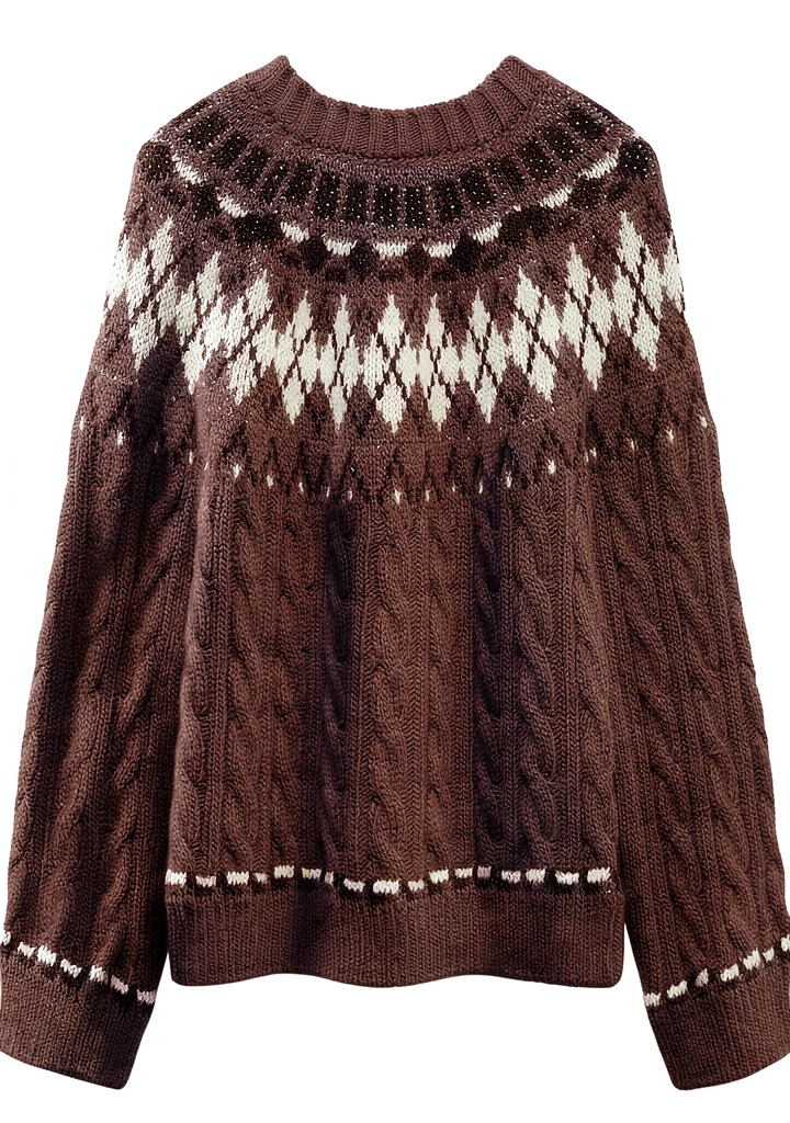 Marks Spencer Norwegermuster Pullover an einer Frau im Freien