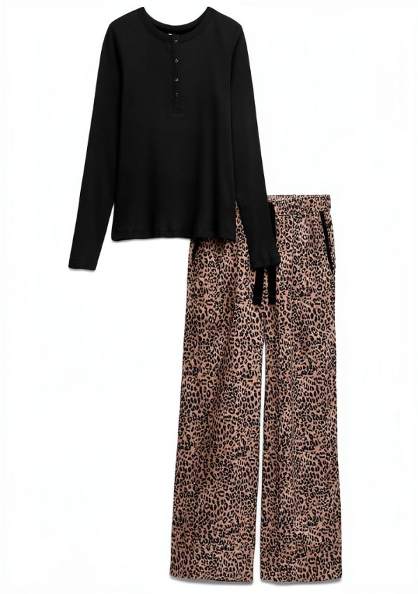 Schlafanzug Damen Marks Spencer Gerippt Leopardenprint