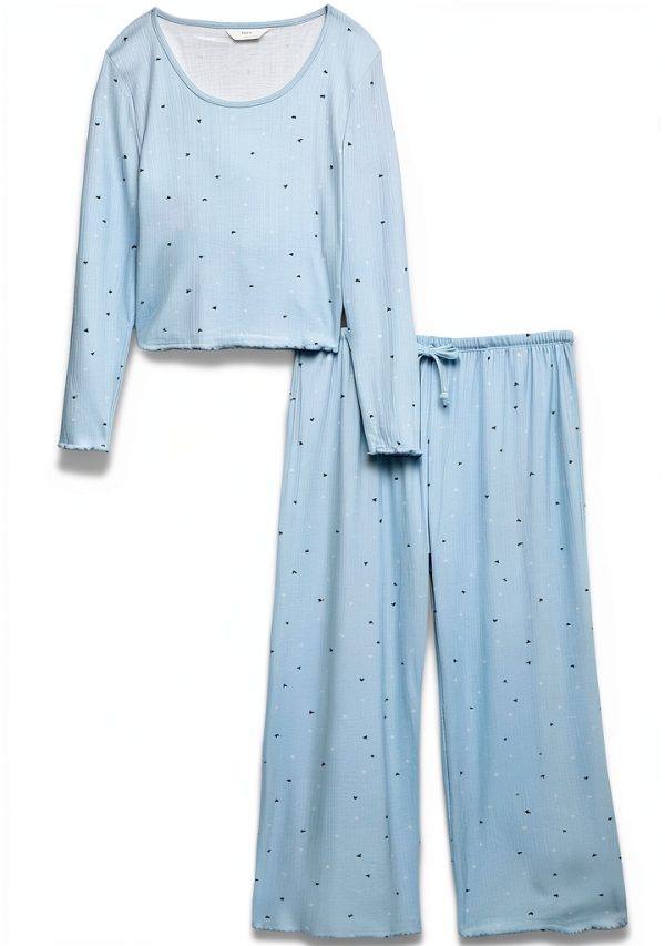 Marks Spencer Pointelle Schlafanzug Damen Blau Gemustert