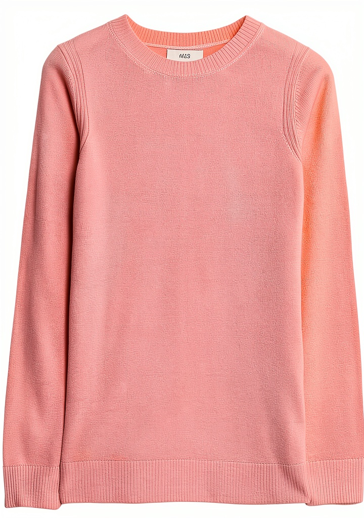 Real-life context showing a woman wearing the Marks Spencer Damen Pullover Hazelnut in a cozy living room