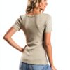 Totatuit Damen T-Shirt Kurzarm Slim Fit mit Reißverschluss, Rippstoff,-2