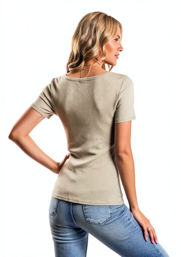 Totatuit Damen T-Shirt Kurzarm Slim Fit mit Reißverschluss, Rippstoff,-2